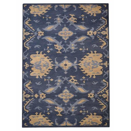 GLITZY RUGS 8 x 10 ft. Hand Knotted Wool Floral Rectangle Area RugBlue UBSN00908K0003A15